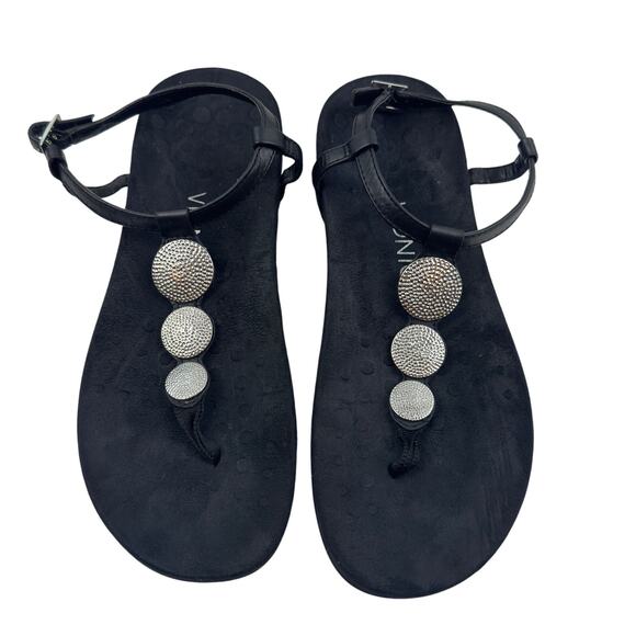 Vionic Lizbeth Black Silver Metal Embellished T-Strap Orthotic Sandals Women's 9 - Picture 1 of 7